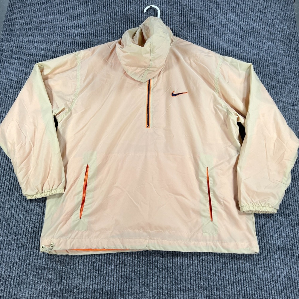 Vintage Nike Jacket Mens Medium Beige‎ Orange Mesh Lined 1/2 Zip Hooded